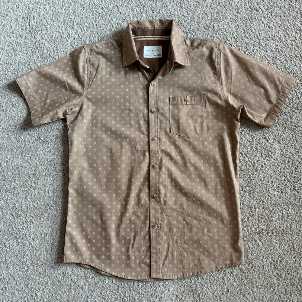 Kids' Short-Sleeve Tan Button-Down Shirt